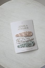 Branches Trio-Set aus Haarspangen, Druckknöpfe mit Blumenmuster in Pastellmint, Rouge und Grau