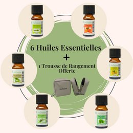 6 Huiles Essentielles 100% Naturelles + 1 Trousse de Rangement Offerte