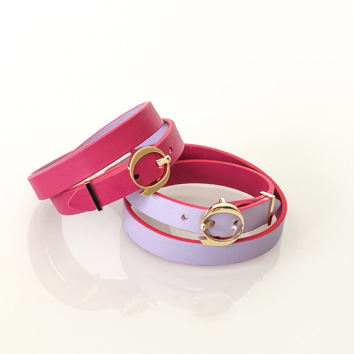 DUO TWIST leather bracelet Fuchsia - Lila
