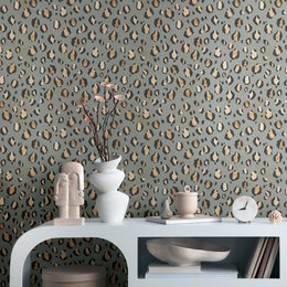 Abstract grey animal wallpaper with a leopard print pattern. Suitable for modern and contemporary interior design.