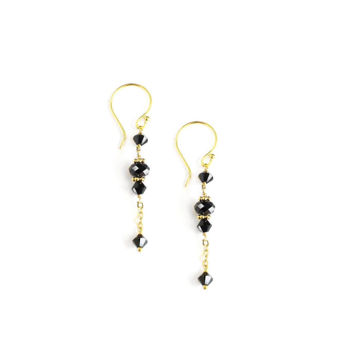 Boucles d'oreilles pendantes plaquées or 18 carats avec cristaux autrichiens noirs