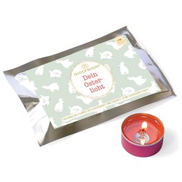 Pack of 100 round, red tealight candles in a decorative box with a floral pattern. Ideal for Easter or other celebrations.