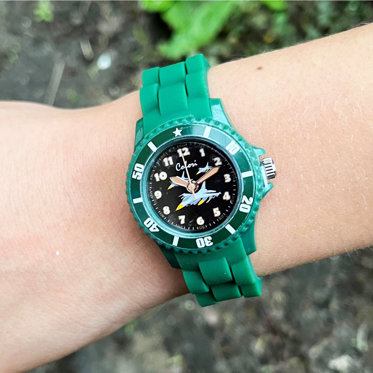Colori Kidz 5-CLK059 Reloj Infantil con Avión - Correa de Silicona - Ø 30 mm - Esfera 20 mm - Verde
