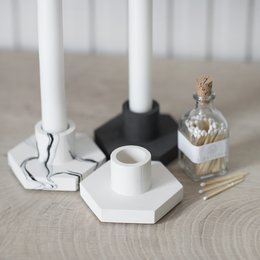 SART CRAFT portavelas con base hexagonal MÁRMOL BLANCO / GRIS / BLANCO 9x4,5cm
