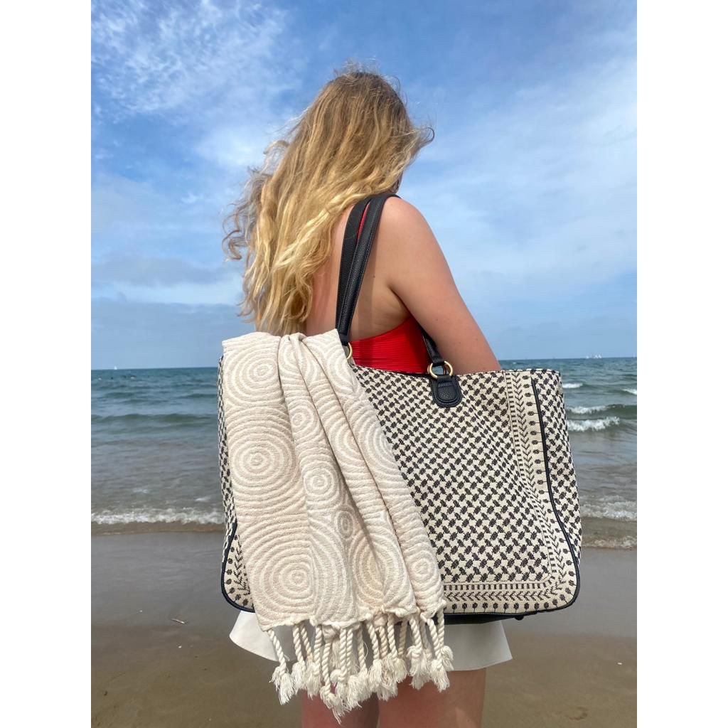 Serviette de Hammam Fouta Cercles - Sable - 100x200cm