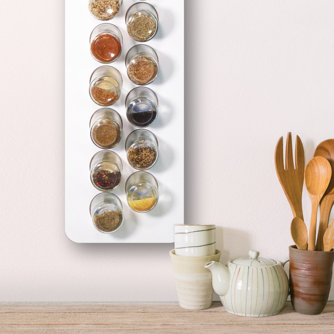 Spice rack white · with 16 glasses · birch plywood · HPL front white