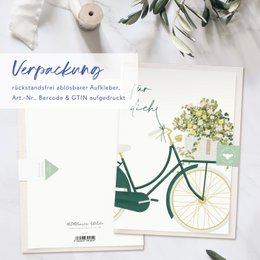 Folding card 'for you' green bike with flowers, including envelope