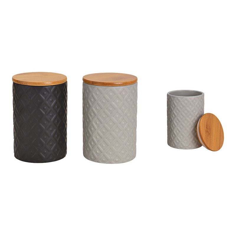 Storage jar retro decor made of porcelain with bamboo lid black, gray 2-way, (W / H / D) 10x14x10cm 800ml