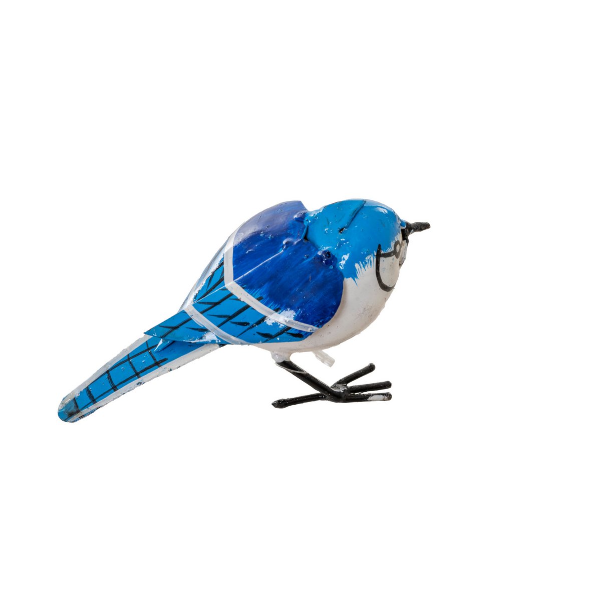 Moyen Geai bleu en métal recyclé fabriqué à la main