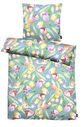 Juego de cama - G135x200 - turquesa / rosa / verde / amarillo - Tulip GOTS
