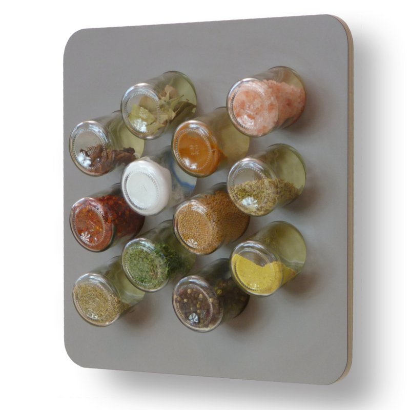 Spice rack grey-brown · with 12 glasses · birch plywood · HPL front grey-brown