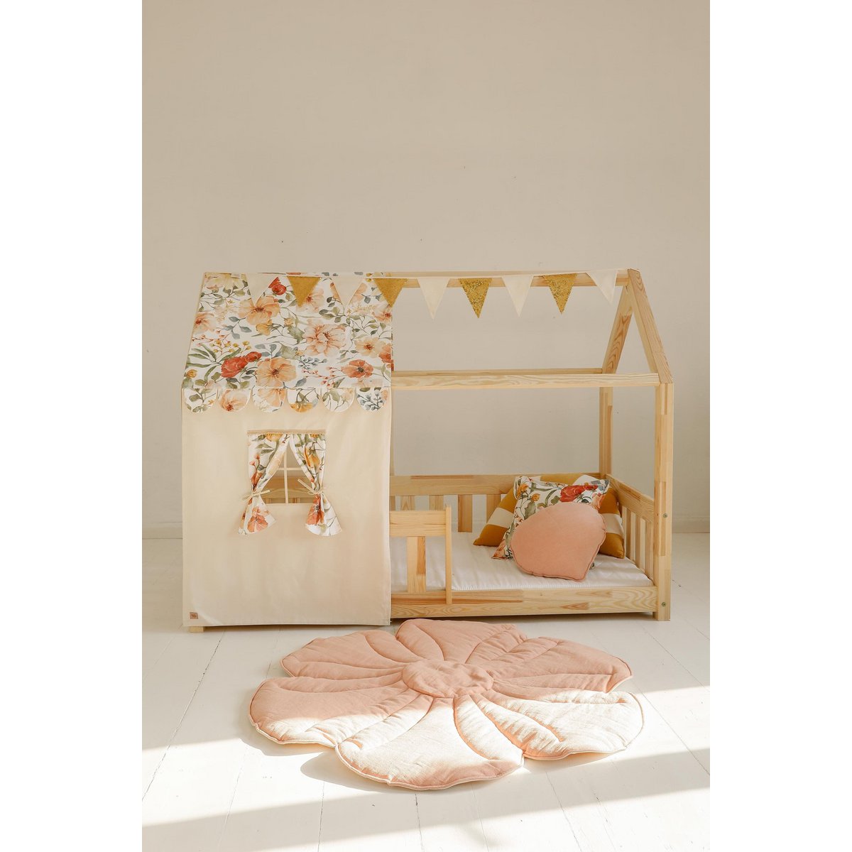 Canopy over bed in the shape of a house "Flower Power", baby crib house, Decoration for girl's room, personalized baby houses