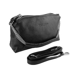 RB1025A | Damehåndtaske med dobbelt lynlås i ægte læder Fremstillet i Italien. Justerbar læder skulderrem. Poleret nikkel tilbehør - Sort farve - Mål: 26 x 14 x 9 cm