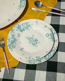 Dessert Plate Vintage Flowers Green