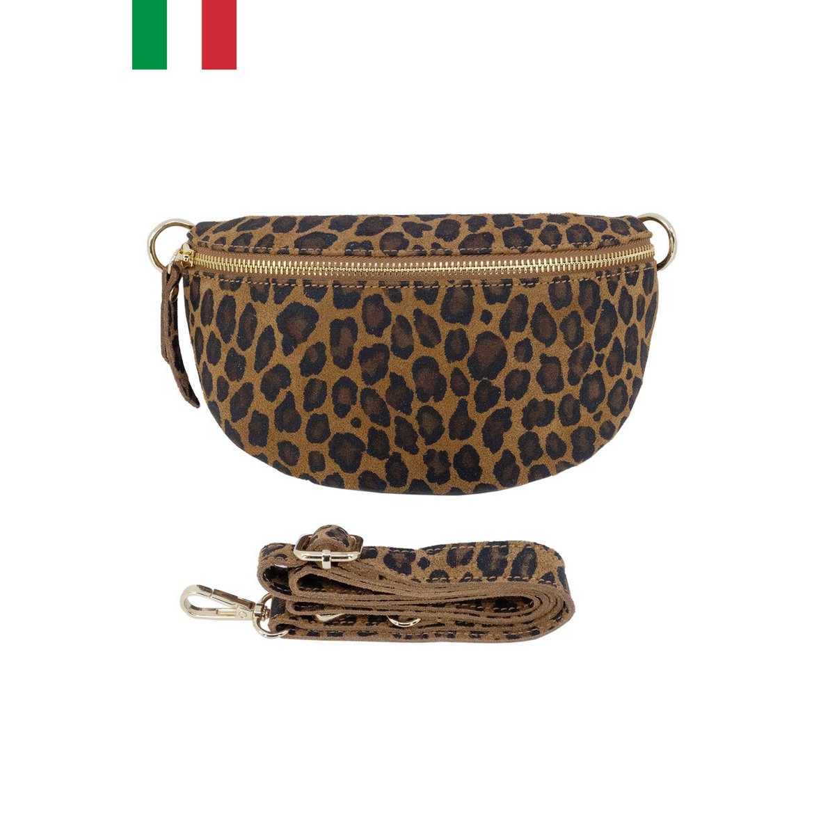Suède leren heuptasje met luipaardprint, maat S IT2313-LEOPARD