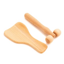 Wooden Body Massage Set Gua Sha Derma Roller for Face Neck Shoulders Arm Hand