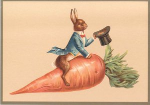 Karte (einzeln) Hase in Farbe, gestanzt auf Karotte