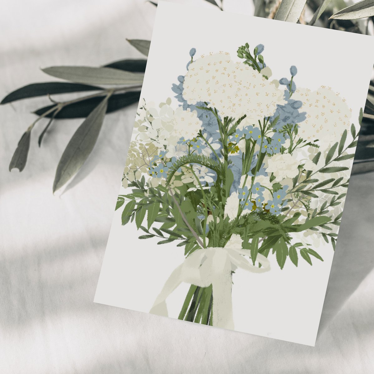 Postkort blå buket blomster