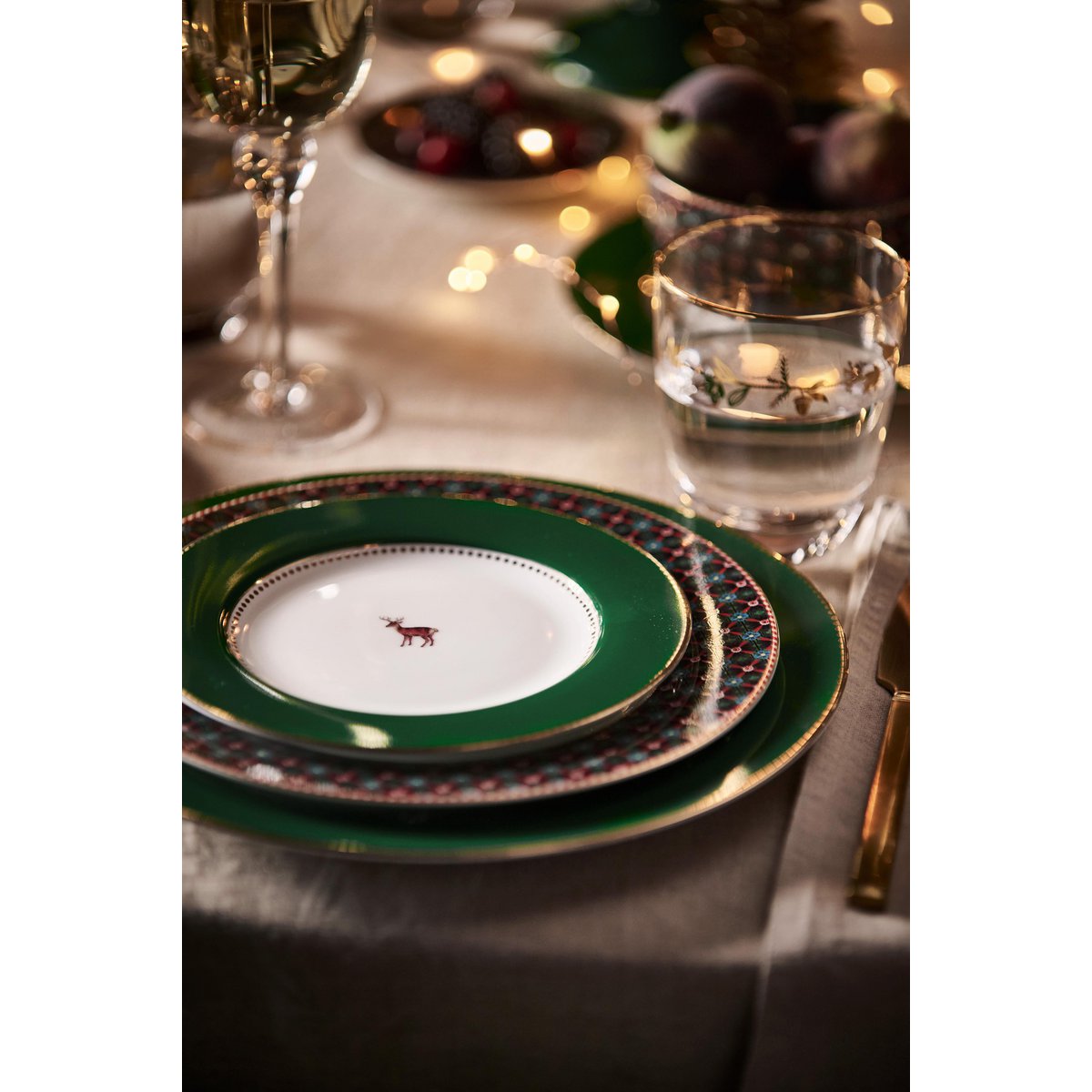 Plate Love Birds Deer Dark Green 21cm
