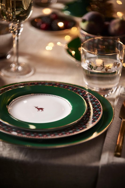 Plate Love Birds Deer Dark Green 21cm