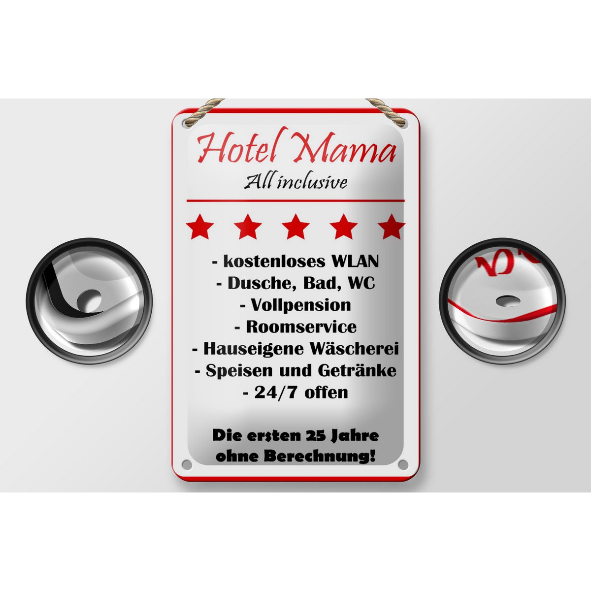 Tin sign saying 12x18cm Hotel Mama white-red decoration