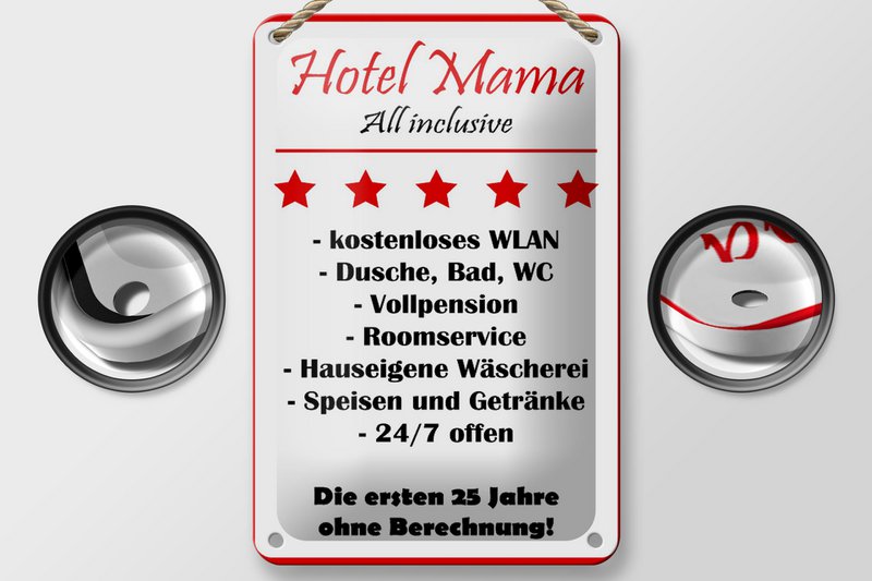 Tin sign saying 12x18cm Hotel Mama white-red decoration