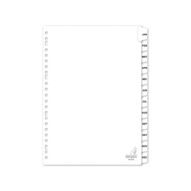 Tabblad Kangaro A4 lettres carton 180grs 23r. 12dlg avec janvier-décembre