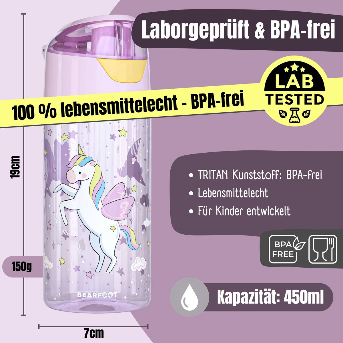 Children's water bottle, light water bottle - unicorn