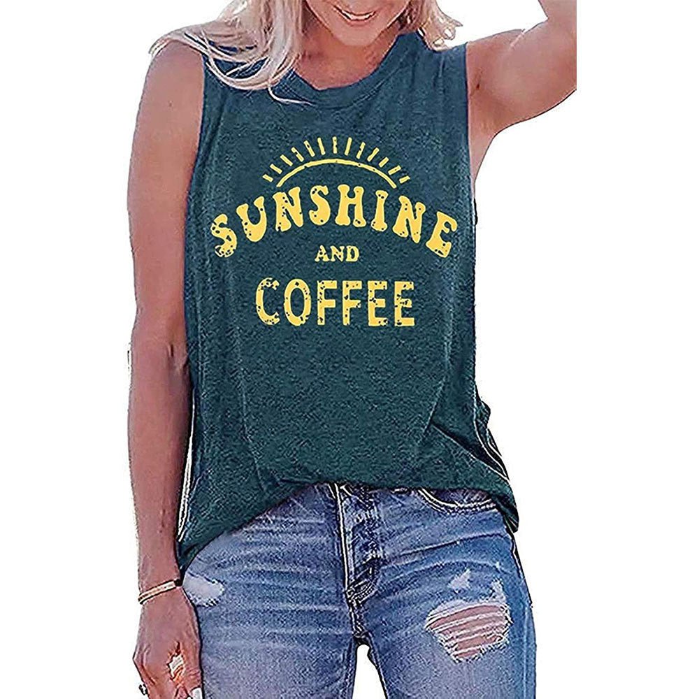 Camiseta sin mangas con cuello redondo estampada SUNSHINE para mujer en Europa y América