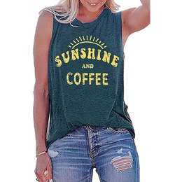 Camiseta sin mangas con cuello redondo estampada SUNSHINE para mujer en Europa y América