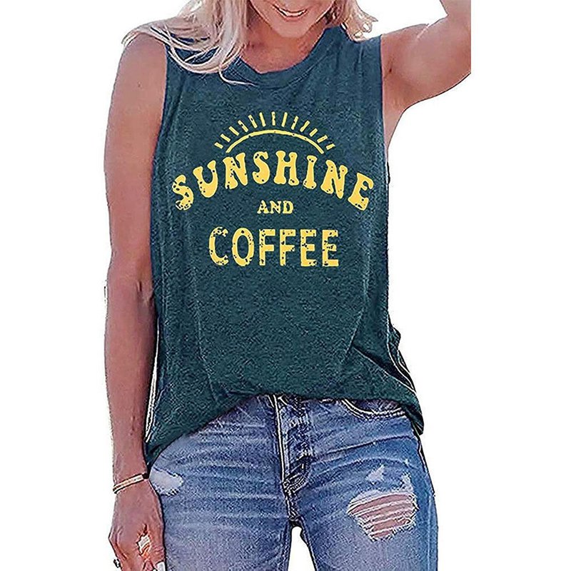 Camiseta sin mangas con cuello redondo estampada SUNSHINE para mujer en Europa y América
