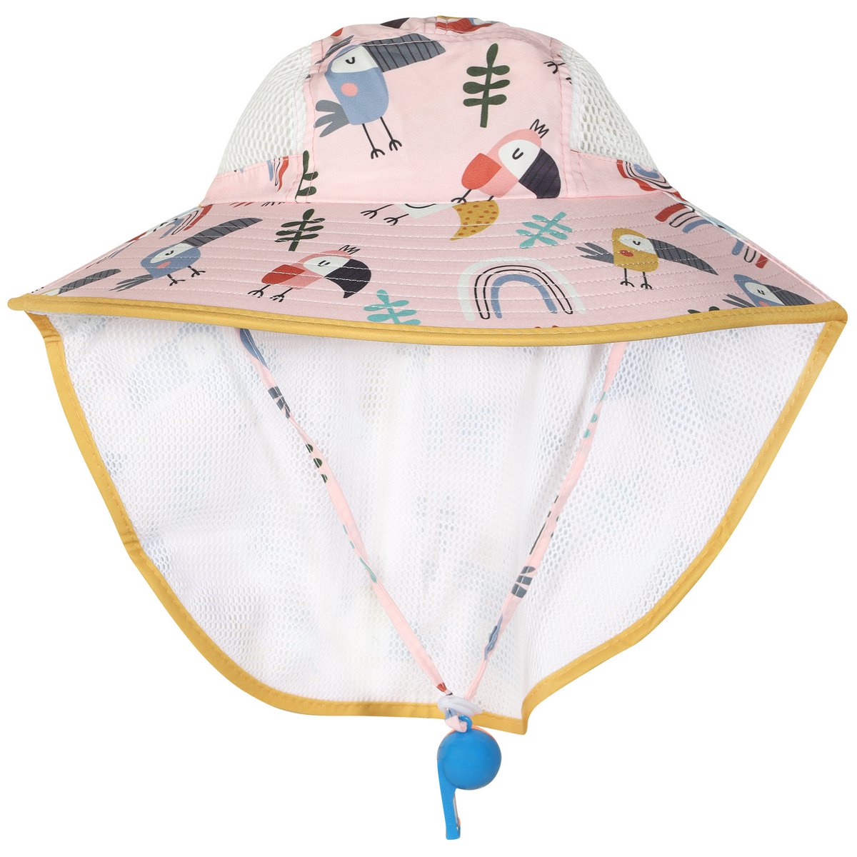 Summer hat, 52 cm + elastic band, neck protection, cotton, VE-4, VE-4, toucan/rainbow