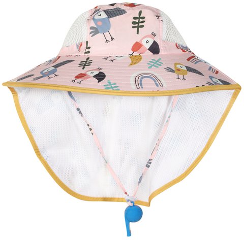 Summer hat, 52 cm + elastic band, neck protection, cotton, VE-4, VE-4, toucan/rainbow