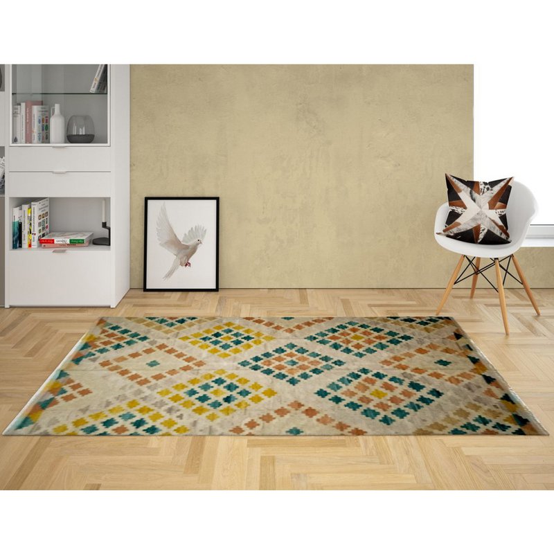 Alfombra Kilim de arrecife de coral hecha a mano