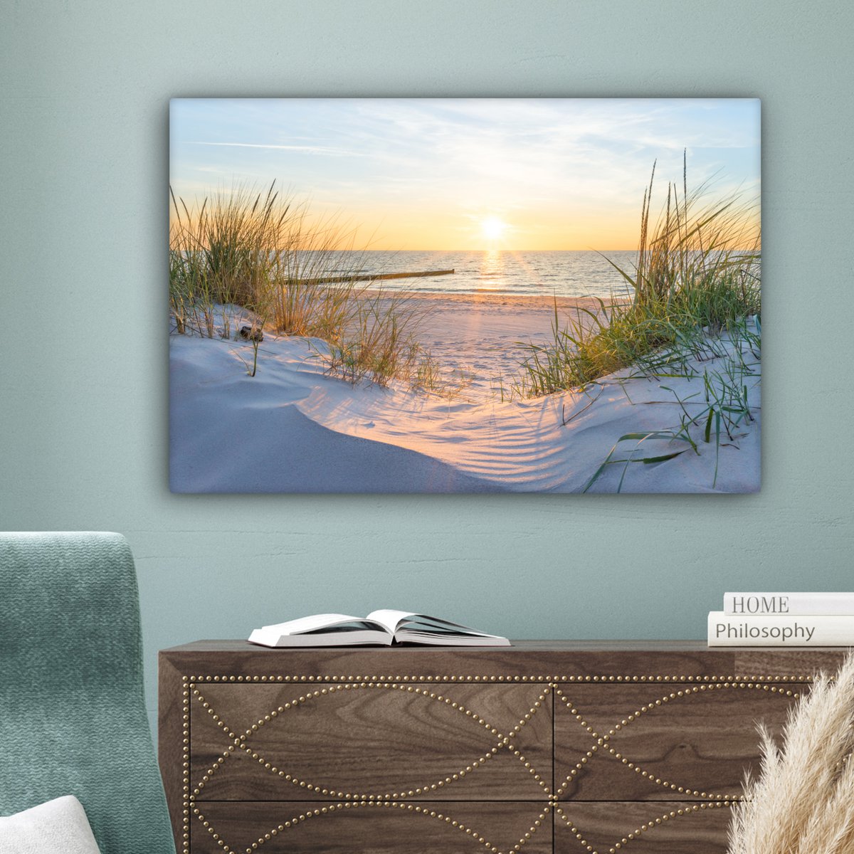 Pintura de lienzo - Decoración de pared - Playa - Sol - Dune - hierba - arena - horizonte