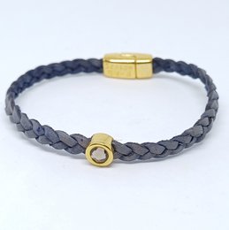 Bracciale corto in pelle intrecciata placcato oro 24 carati
