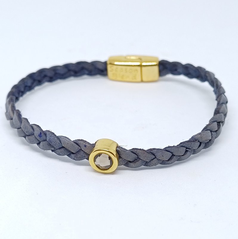 Bracciale corto in pelle intrecciata placcato oro 24 carati