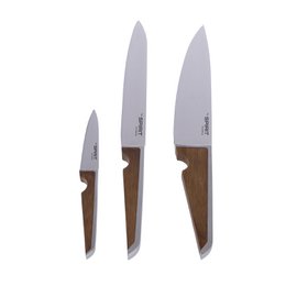 SOSL Coffret de 3 Couteaux - Couteau du Chef, à Emincer, d'Office, Acier Inoxydable et Bois de Bambou, Marron