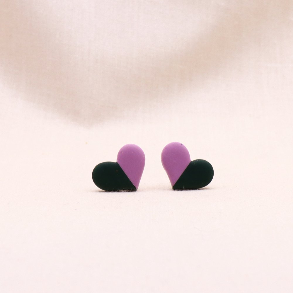 Studs Heart Lilac & Green