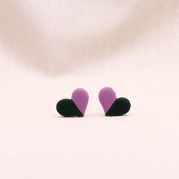 Studs Heart Lilac & Green
