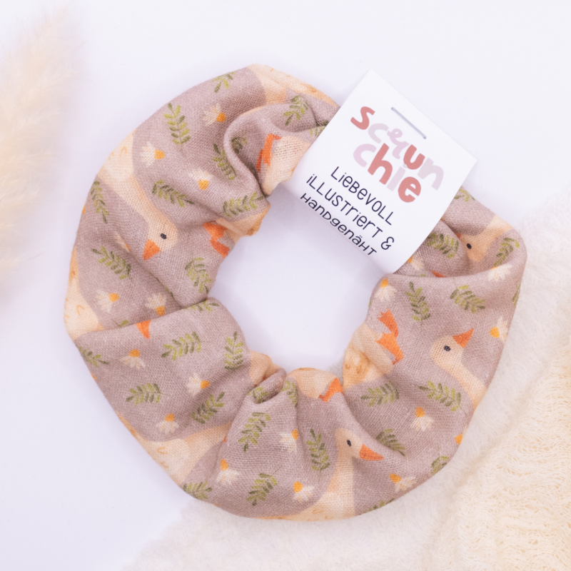 Fascia per capelli Scrunchie oca prato - cravatta per capelli disegnata e cucita a mano