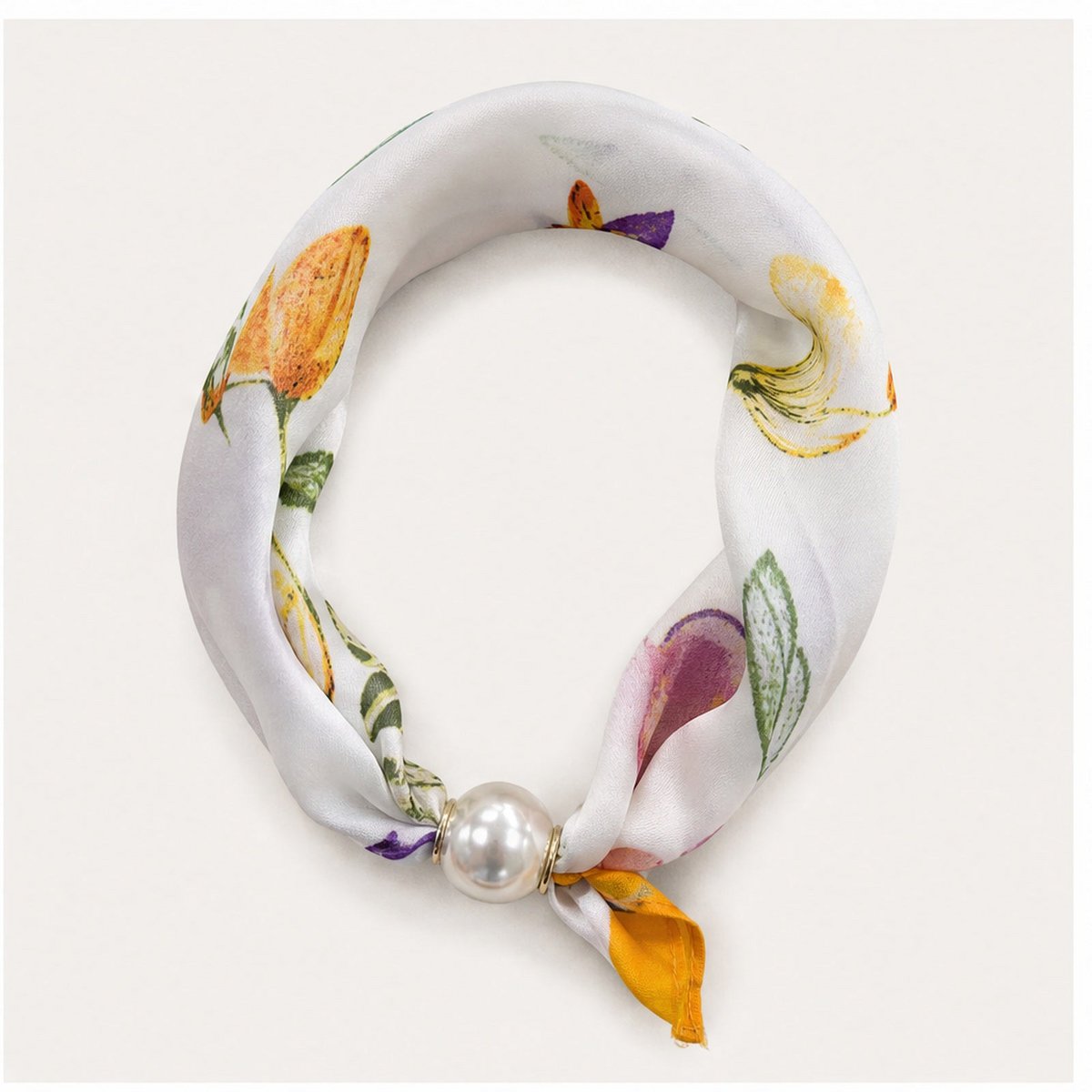 HS Pearl Scarf Satin Print Flowers - Multiple Prints