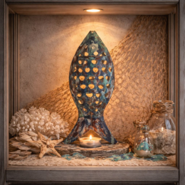 Nautical design iron fish candle holder