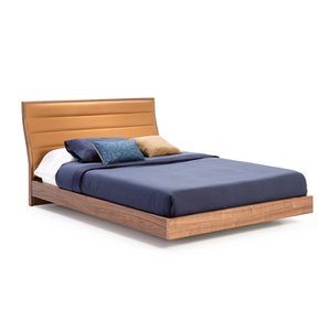 Bed upholstered in leatherette and Walnut wood