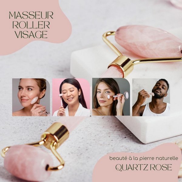 Juego de 11+1 masajeadores de rodillos faciales de cuarzo rosa gratis