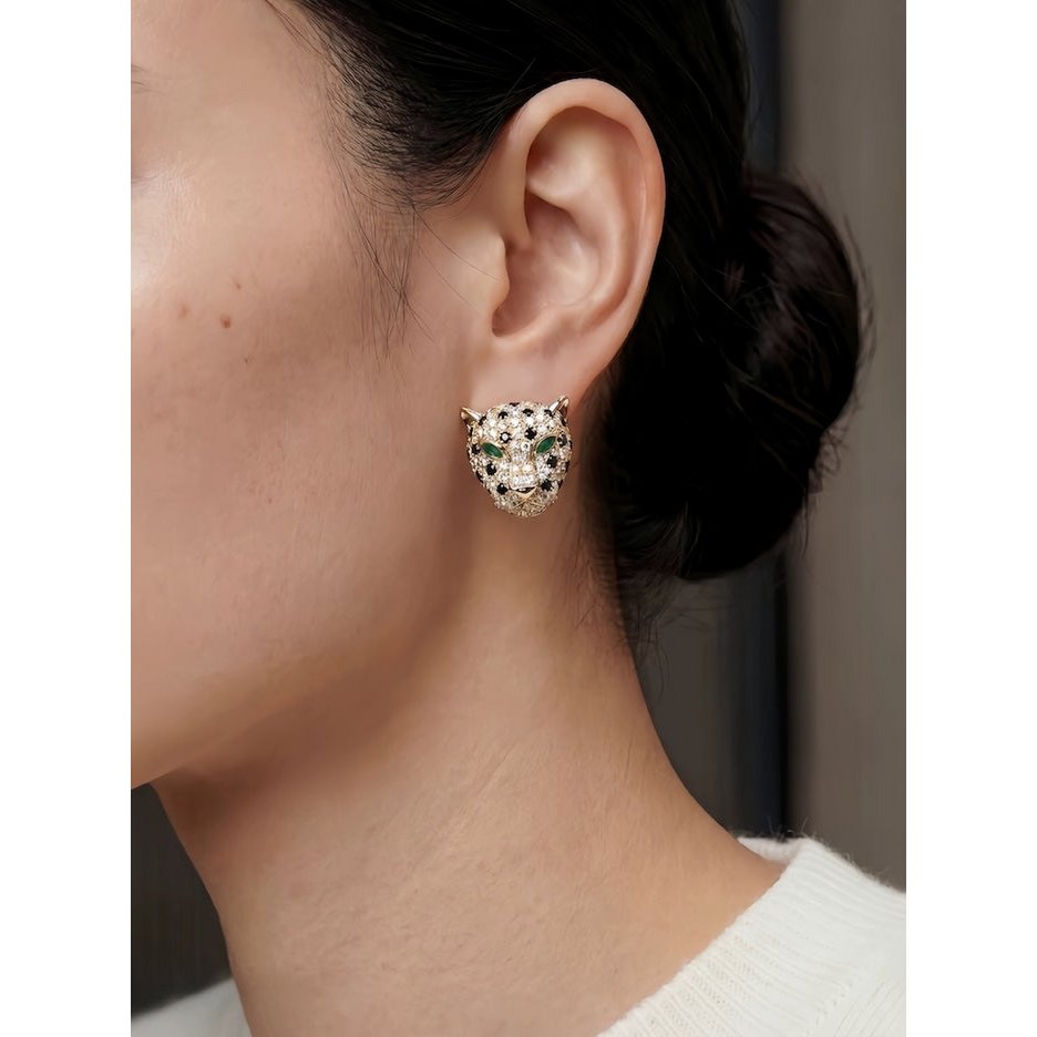 Regal Jeweled Leopard Head Stud Earrings