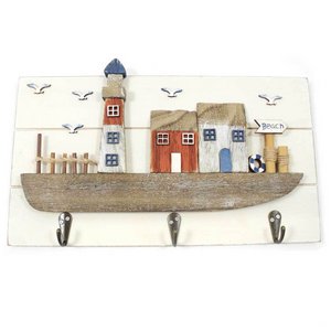 Garderobe/Holzbild mit Motiv Leuchtturm