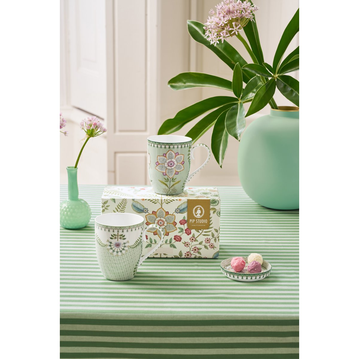 Set/2 Mugs Large Lily&Lotus Light Green 350ml