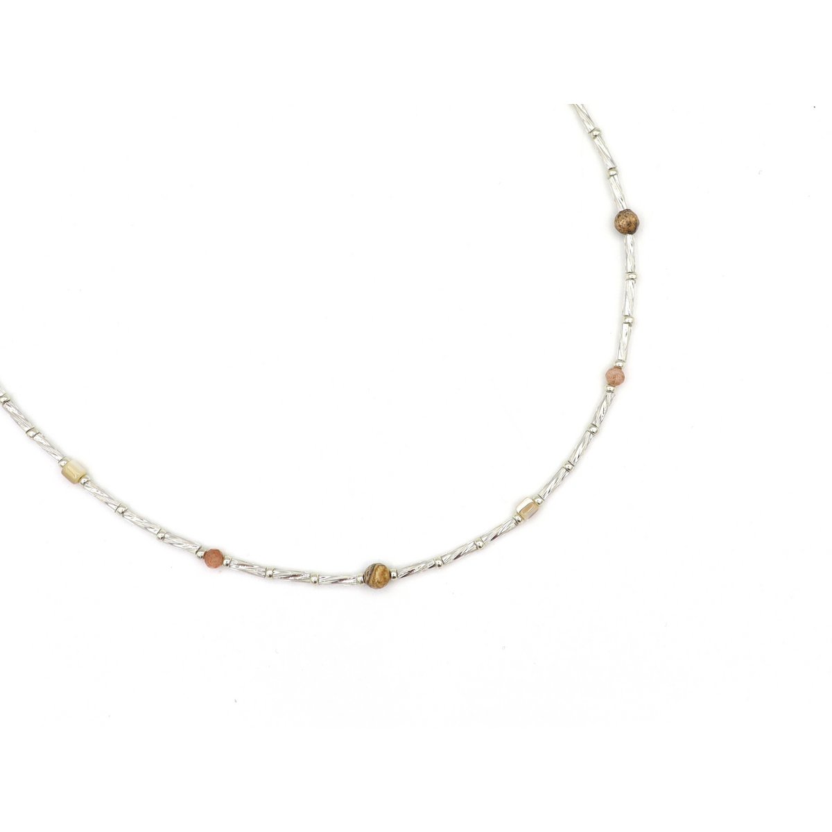 Ketting Fira jaspis en zonnesteen, zilver of goud roestvrijstaal