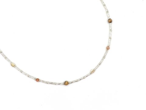 Ketting Fira jaspis en zonnesteen, zilver of goud roestvrijstaal